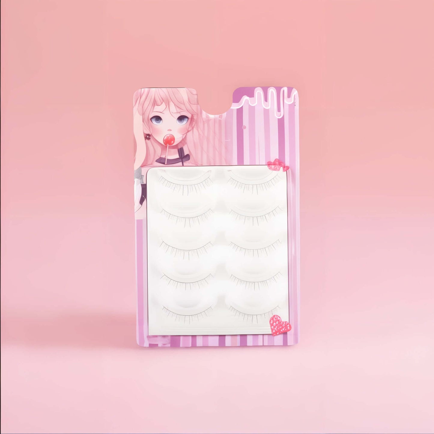 Ultra-natural lightweight false eyelashes in cute packaging with a character design, showcasing a V-shape for a natural look.