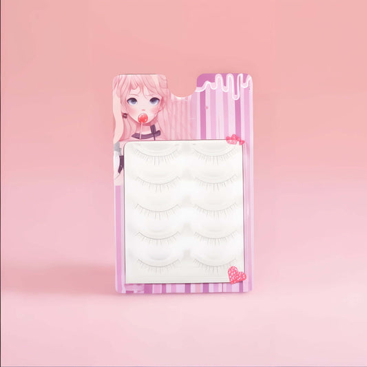 Ultra-natural lightweight false eyelashes in cute packaging with a character design, showcasing a V-shape for a natural look.
